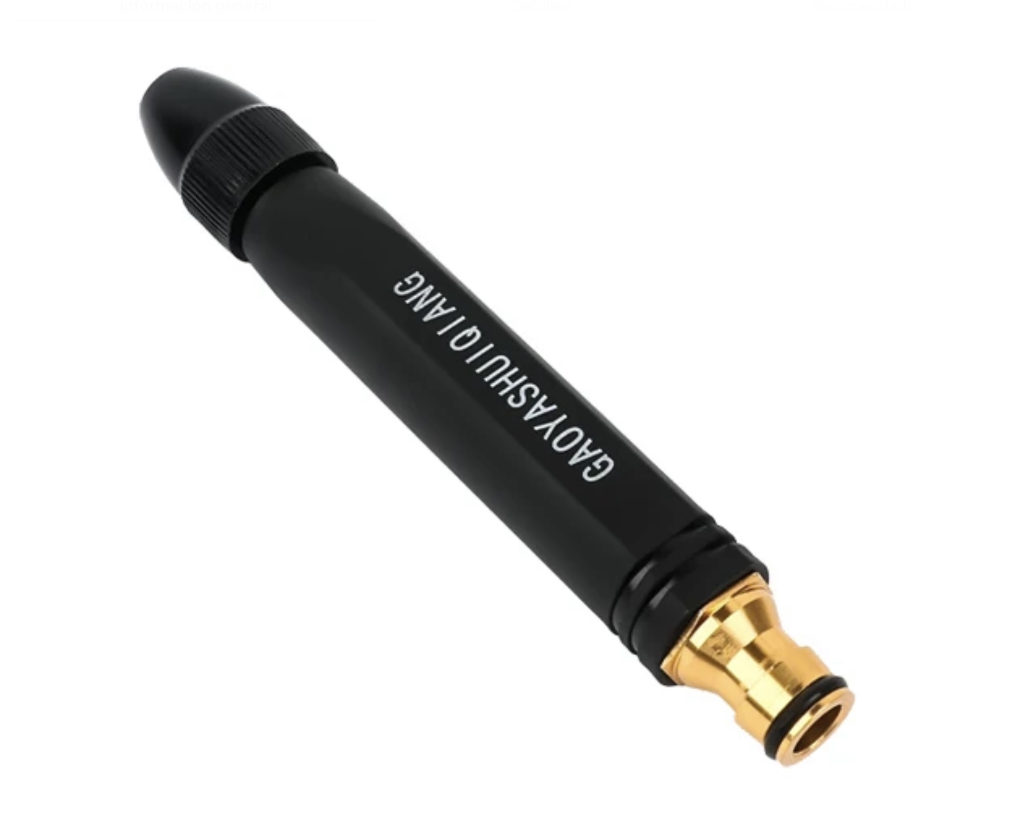 boquilla pulverizadora de alta presión de latón ajustable lanzando un chorro de agua potente para lavar la llanta de un automóvil