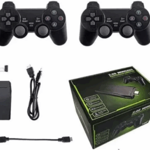 consola retro game stick 4k conectada a puerto HDMI con dos controles inalámbricos 2.4G de diseño ergonómico