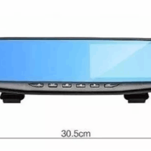espejo retrovisor con pantalla lcd de 4.3 pulgadas integrada mostrando la vista de la cámara frontal y la cámara de reversa instalada en el tablero.