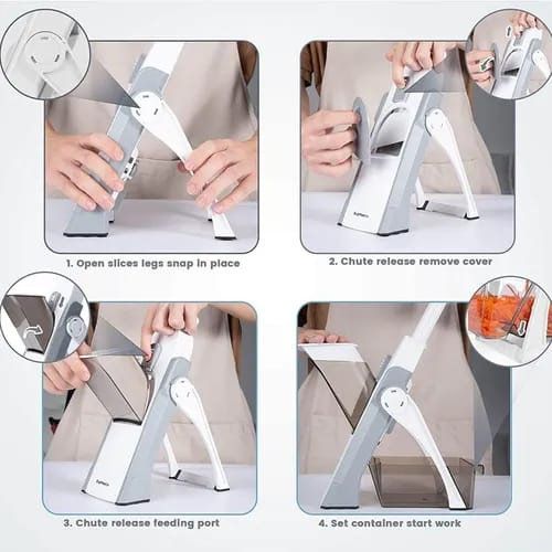 rallador vertical de verduras color verde con cuchilla de tambor de acero inoxidable rallando zanahorias sobre una base de succión firme.