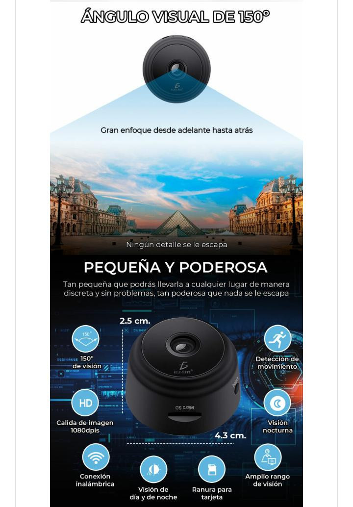 Minicam de Seguridad A5 WiFi - Visión Nocturna y Monitoreo Remoto